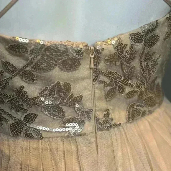 AMSALE Dress 14 Sequin Embellished Maxi Halter Neck Tulle A-Line Cocktail Beige - Picture 8 of 14